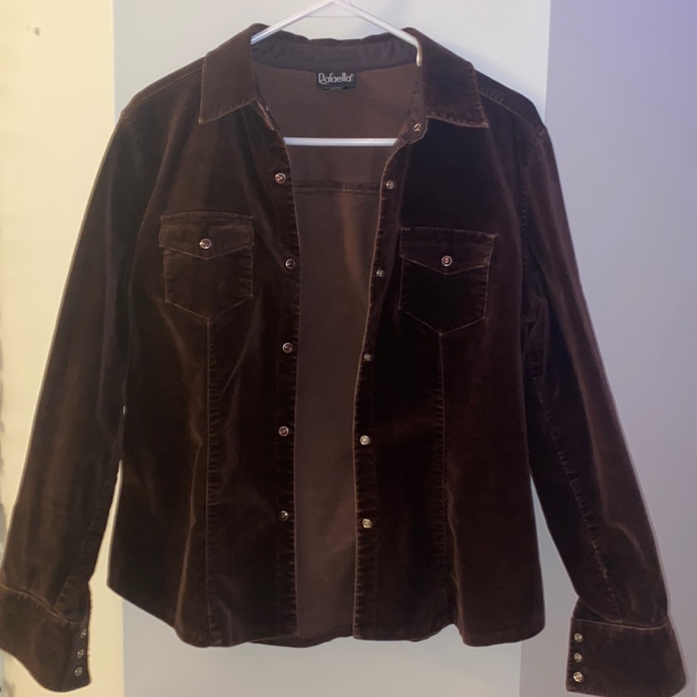Brown rafaella vintage suede leather jacket/button up